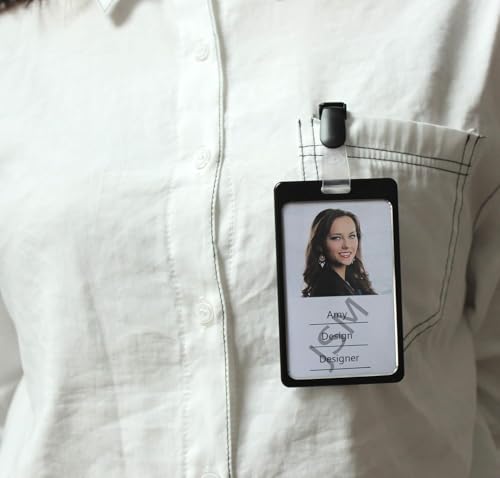 Image of Vertical i- Cards| Hard Metal ID Card Holder /Badge for Office| Compatible with Various Clips, Lanyards, and Retractable Badge Reels (Pack of 3, Black)
