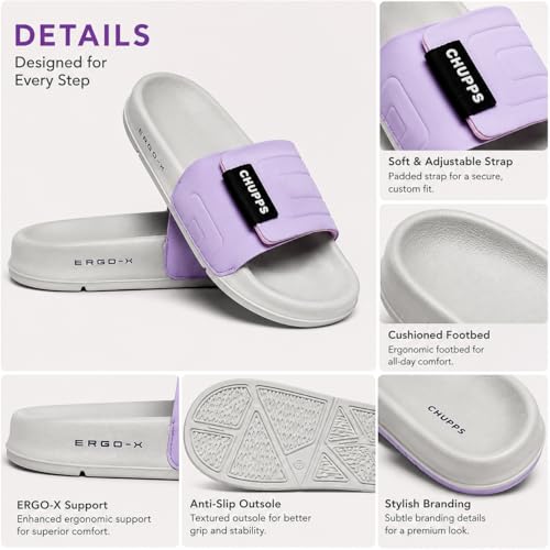 Image of CHUPPS Quilt Bloom Purple & Grey Drift Orthopedic Slippers | Soft Footpharma Footbed | Breathable Ventilation Holes | Lightweight Flip Flops | Anti-Skid Chappals for Everyday For Womens