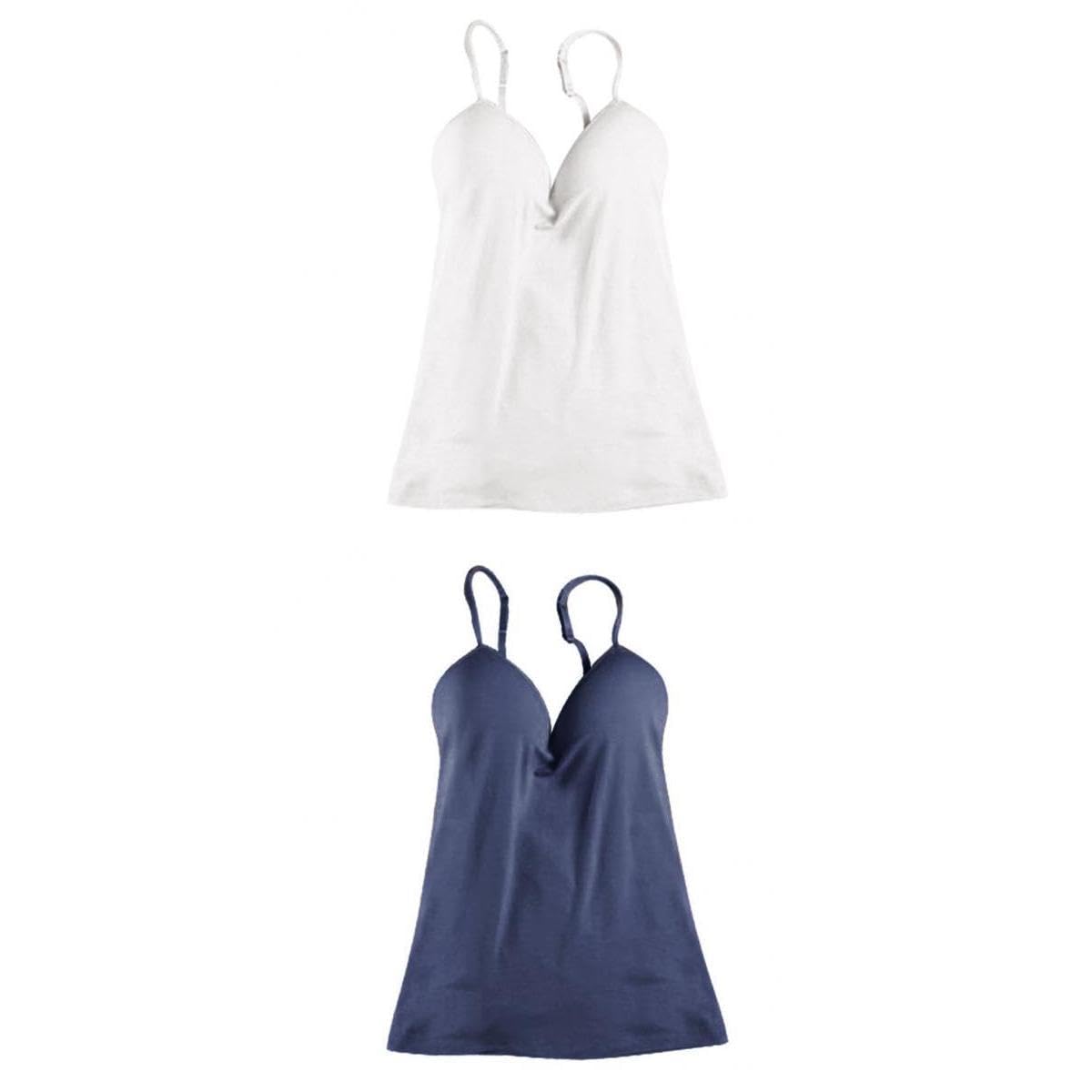 Bnf® 2pcs Womens Adjustable Strap Built Bra Tank Tops M White Navy M Blue-image-21