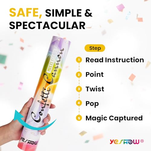 Confetti Cannon Party Poppers Biodegradable Shooters, (6 Pack) YESHOW Multicolor Confetti Blaster for Birthday Graduation Wedding Christmas New Year’s Eve2