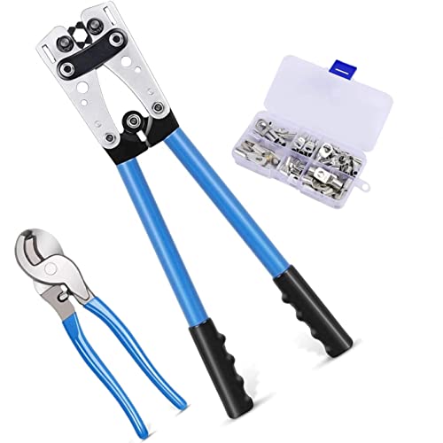TOPWAY Pince Sertir Cosse, Outil de Sertissage de Bornes 6-50mm² + 240 mm Coupe-câble + 60PCs Kit de Bornes de fil de Cuivre, Outil d'électricien Manuel pour Cosse de...