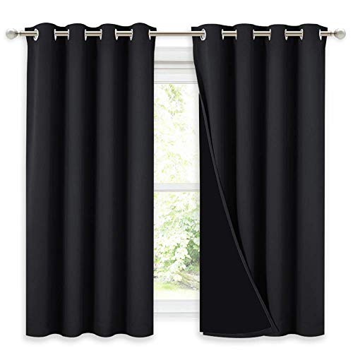 Image of NICETOWN Truly Blackout Curtains 54 inches Length, 2 Thick Layers Completely Blackout Window Treatment Thermal Insulated Lined Drapes for Basement Window (Black, 1 Pair, 52 inches Width Each Panel)