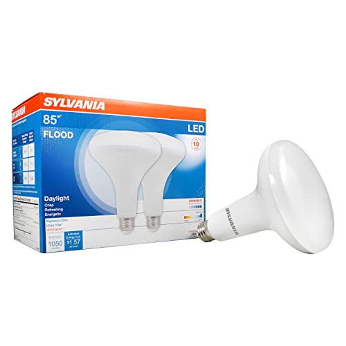 Image of Sylvania BR40 LED Flood Light Bulb, 85W = 13W, 10 Year, Dimmable, Frosted Finish, 1050 Lumens, 5000K, Daylight - 2 Pack (79624)