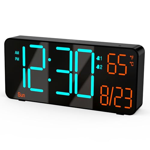 KOSUMOSU Digital Clock for Bedroom 6.7in Alarm Clocks for Living Room, Auto Dimming,Date,Week,Seconds,Indoor Temperature, Small Digital Alarm Clock for Classroom,LED Alarm Clocks for Bedrooms