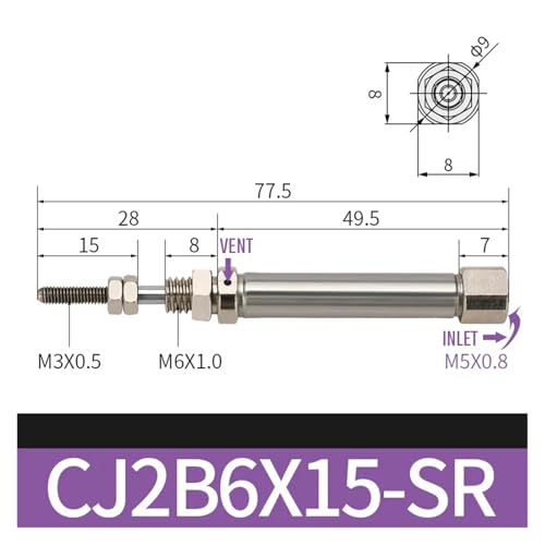 Mini cilindro de aguja de simple efecto y acero inoxidable industrial CJ2B6 2
