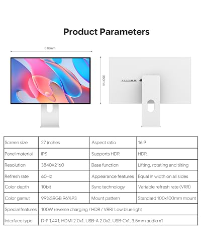 Image of P27G 27'' UHD 4K (3840x2160) Monitor, IPS Panel, 10-Bit Color, 99% sRGB, 96% DCI-P3, 60Hz, HDR, 163PPI, Eye Care, Anti Glare (Minimalist - with Stand x2)