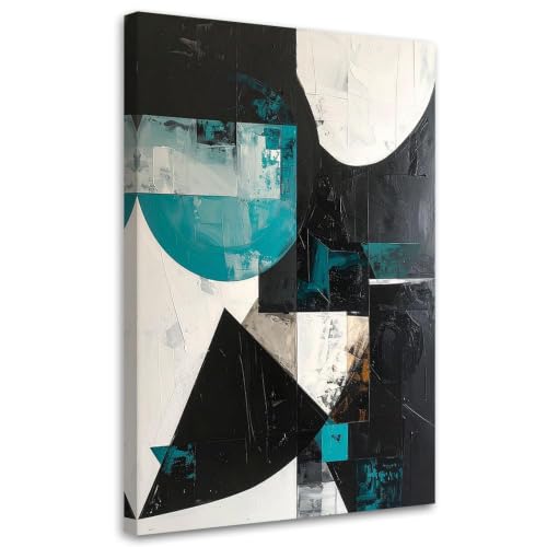 Lienzo abstracto de salón en negro y turquesa, lámina moderna de 50x70 cm para oficina