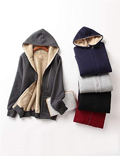 Puwei Women's Warm Sherpa Fleece Lined Zip Up Hooded Sweatshirt Jacket Coat (0586-Darkgrey-Xs) #TOP2