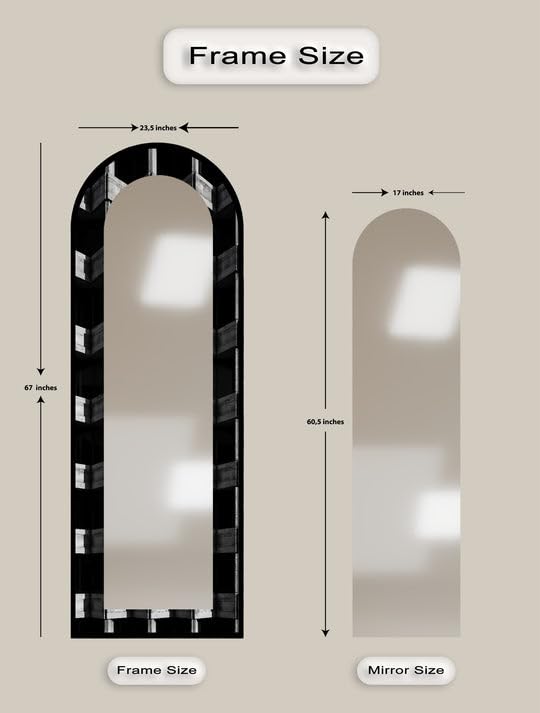 Urban Concrete Vision - Specchio da pavimento astratto ad arco a lunghezza intera, 50,8 x 160 cm (larghezza x altezza), con cornice nera e cornice argentata