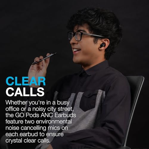 JLab Go Pods ANC Earbuds - Hybrid Active Noise Cancelling Bluetooth Earphones, 26+ Hr Playtime Wireless In Ear Buds, IP55 Sweat-Resistant, Custom Sound via App, Multipoint & Clear Calls, Black - Image 9