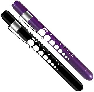 ALMOCN 2 Pack Pen Light,Nurse Medical Reusable LED Penlight White Light with Pupil Gauge and Ruler,Black and Purple