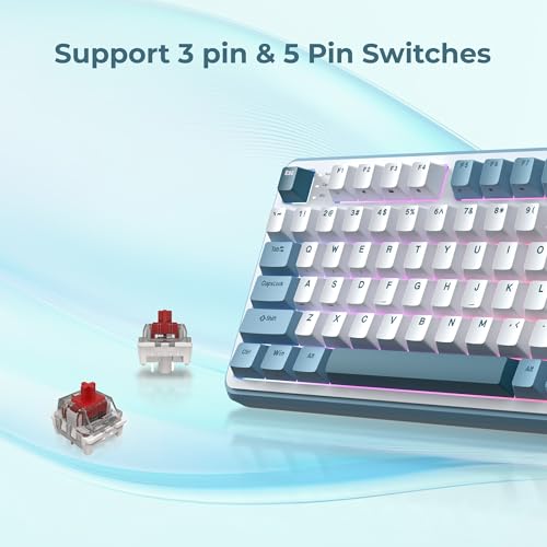 Image of Rosewill Neon S96 Wireless Mechanical Gaming Keyboard, 98-Key Layout w /Volume Knob, Bluetooth / 2.4GHz / USB-C, Hot-Swappable Red Switches, RGB Backlit, 3750mAh Battery, Windows & macOS, White