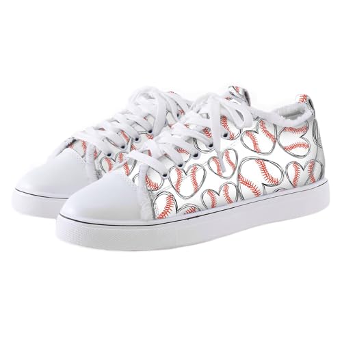 Heart Baseball Canvas Sneakers for Women Fashion Casual Walking Shoes