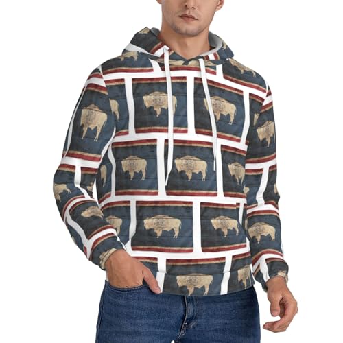 Sweat Wyoming State Flag Map homme pull à manches longues avec cordon de serrage