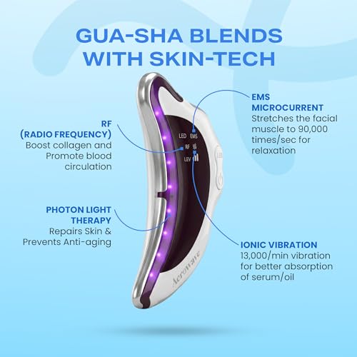 Image of Aerowave Advanced Electric Gua Sha Massager for Face | EMS Microcurrent, Red Light Therapy & Radio Frequency | 5 LED Light Therapies with Sonic Pulsation | Supports Lymphatic Drainage, Acne Control, Facial Toning & Anti-Aging Care
