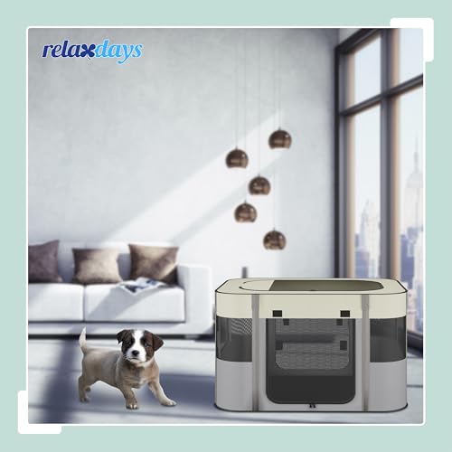 Relaxdays Welpenauslauf faltbar, HBT: 43x71x55 cm, Indoor & Outdoor, tragbarer Hundelaufstall, Oxford-Stoff, Mehrfarbig