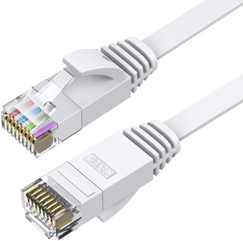 KIRFEIHT Cat6 Ethernet Cable 30FT - Cat-6 High Speed Flat Rj45 Ethernet Patch Internet Network LAN Computer Cable Cord for Modem, Router - White 30 FT