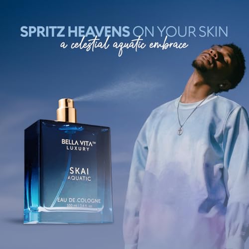 Image of Bellavita Luxury SKAI Eau de Cologne | 100 ml (3.4 fl.oz.) | Perfume for Men and Women | Citrus, Bergamot, Clary Sage, and Patchouli Notes | Long Lasting Unisex Fragrance