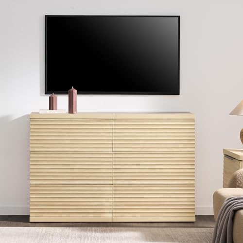 Image of SICOTAS Sideboard Buffet Liquor Cabinet with Storage, Modern Fluted Credenza Coffee Bar Storage Cabinet with Larger Drawers, Mid Century Media Console Table for Living Room Kitchen Hallway (3 Pieces)
