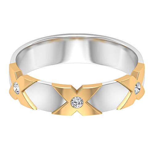 男性用結婚指輪ラウンドダイヤモンドリングユニークなクロスサインリング新郎婚約指輪ミックスメタルゴールドリングワイドアニバーサリーバンド彼への贈り物, 18K ホワイトゴールド, Size: 22