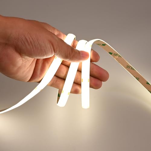Image of GOMING 24V Super Bright COB LED Strip Natural White 4000K IP65 Waterproof | 16.4ft(5M) 621LM /FT 14.5W /M CRI 93+ High Density 480LED /M LED Tape Lights for DIY Home Decor(Power Supply not Included)