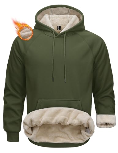 MAGCOMSEN Pullover Winter Herren Hoodie Sherpa Sweatshirt Warme Winterpullover Fleece Pulli, Armeegrün, L