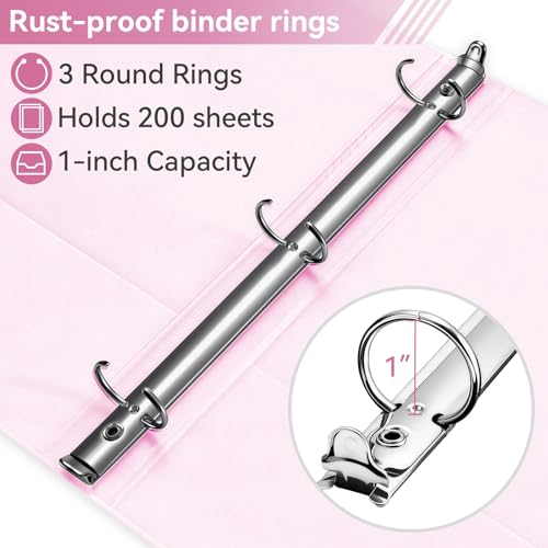 Image of SUIN 1 Inch 3 Ring Binder, Clear 1'' View Presentation Binders with 2 Pockets, Fits 8.5 x 11 Letter Size, Durable Polypropylene, Non-Stick & PVC-Free for School, Office & Home (Pastel Pink)