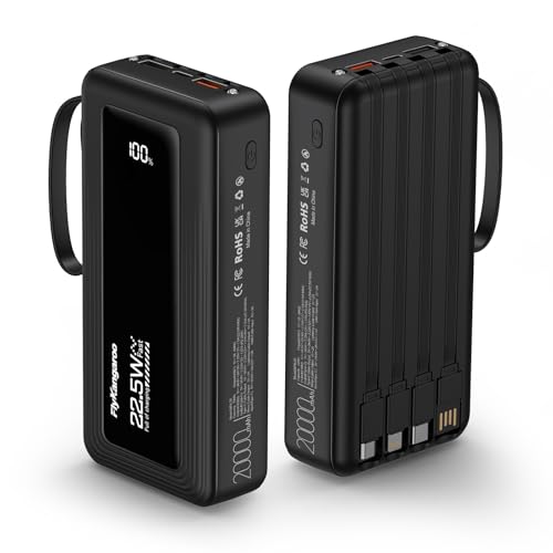 Portable Charger with Built-in Cables, 20000mAh Slim 22.5W Fast Charging Power Bank with LED...