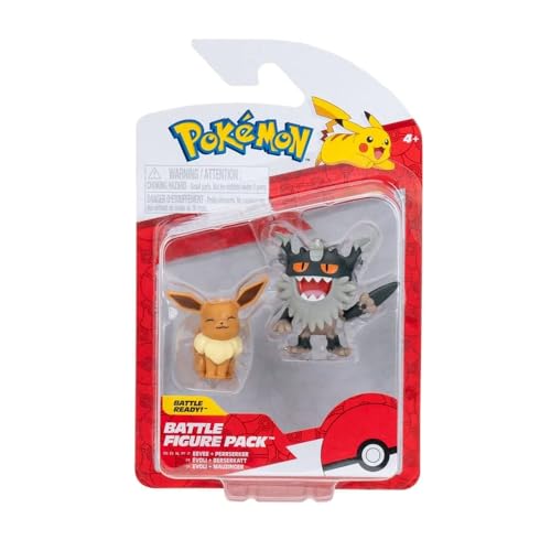 Pokémon PKW3577 – Juego de Figuras de Batalla de Mauzinger & Evoli, Figuras Oficiales detalladas de 5 cm