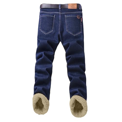 Men's Jeans Fleece Lined Thickened Denim Pants Loose Straight Fit Stretchy Fall Winter Warm Casual Style Trousers4