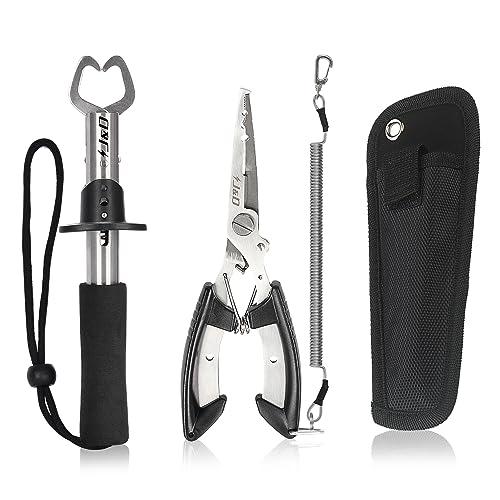 Set combinato: ogni set comprende una pinza da pesca (con fodero e cordino) e una pinza per labbra da pesca; ideale per tutti i tipi di pesca, compresa la pesca in acqua dolce, la pesca in acqua salata, la pesca sul ghiaccio e la pesca d'altura