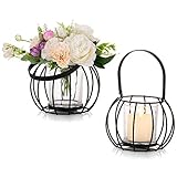Romadedi Teelichthalter Kerzenständer Metall Schwarz - Oval Kerzenhalter für Teelichter Kerzen Stumpenkerze 2er Set, Tischdeko Windlicht Glas Innen Außen Modern Deko Hochzeit Wohnzimmer Weihnachten