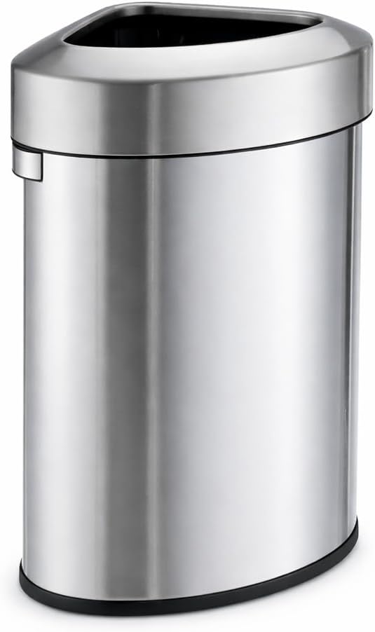 Home Zone Living 16 Gallon Open Top Trash Can for Commercial and Office Use, Triangular Corner Design, Silver, 60 Liters
