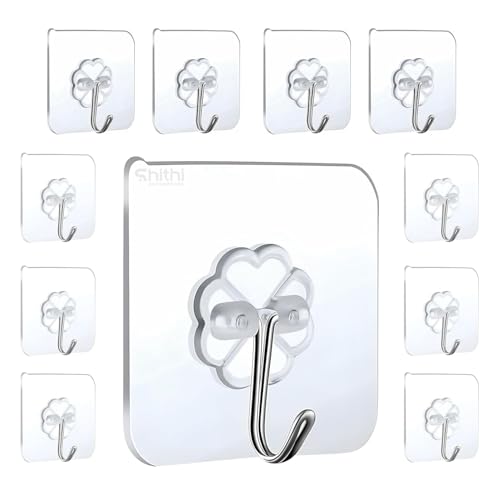 SHITHI ENTERPRISES Self Adhesive Wall Hooks for Kitchen Stainless Steel | 10 PCS Heavy Duty (Upto 5Kg) Multi-Function Nail Free PVC Waterproof Wall Ha
