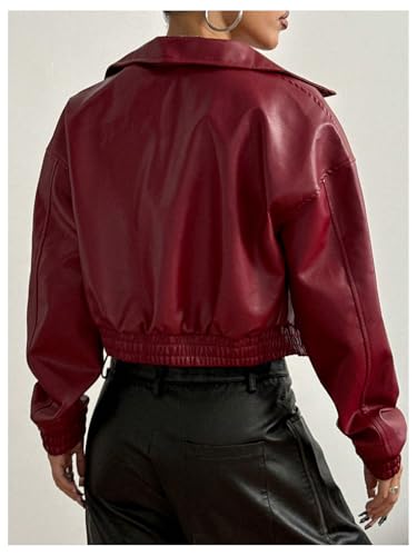 Women's Y2K Faux PU Leather Jacket Crop Zip Up Motorcycle Coat Long Sleeve Drop Shoulder Motor Bike Jacket Streetwear2