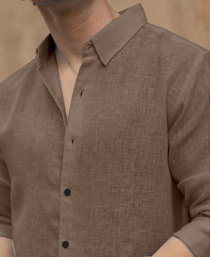 Image of NexaFlair Men's Shirt Regular Fit Solid Pattern Linen Cotton with Long Sleeve Collared Neck Standard Length and Button Down Closure Type | Mens Casual Shirts | Man's Formal Shirts