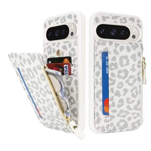 Image of Cavor for Google Pixel 9 Pro XL Case Wallet with Card Holder, Leopard White
