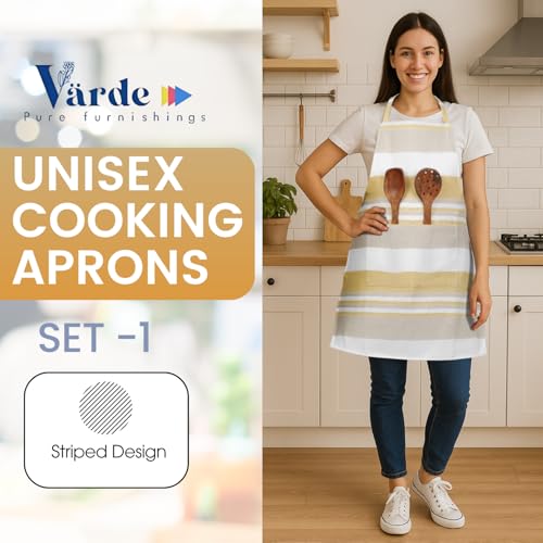 Image of Unisex Cooking Aprons | Waterproof Apron | Striped Design with 2 Front Pockets & Adjustable Neck Strap | Durable, Oil & Stain Resistant | Chef Apron for Cooking