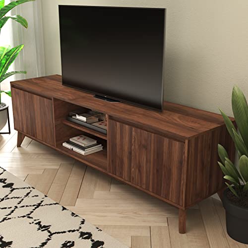 Flash Furniture Hatfield Mid-Century Modern Tv Stand For 65+ Inch Tv's - Walnut Laminate Finish - 70 Inch Media Center - Adjustable Center Shelf - Soft Close Doors #TOP6