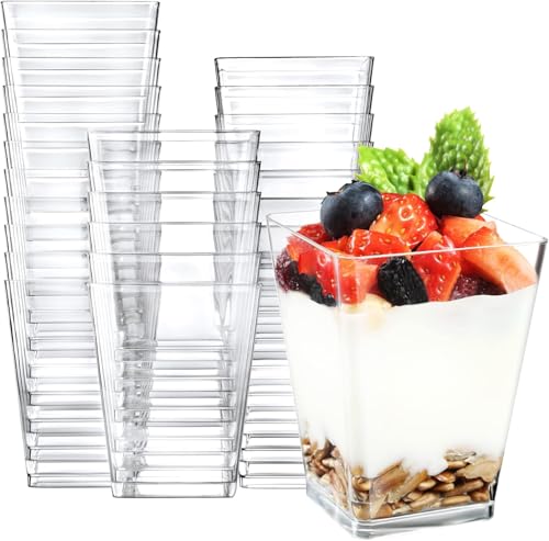 Fhintory 25 Pack Mini Dessert Cups 160ml Clear Plastic Parfait Cups Mini Cheesecake Pots Reusable Dessert Bowls for Pudding Fruit Mousse and Ice Cream