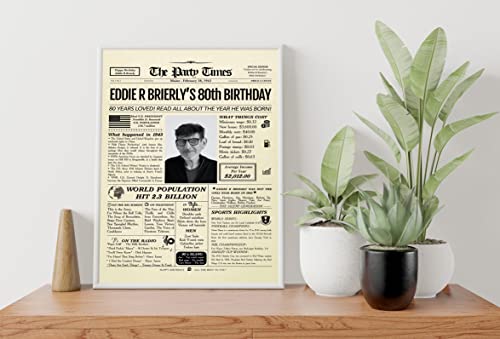 Personalized 80Th Birthday Decorations For Grandpa, Grandma, Dad, Mom, Him, Her - Back To Newspaper Poster Decor Turning 80 Years Old For Old Men, Women - Custom Poster With Your Personalized Photo - Unique Gift Idea #TOP5