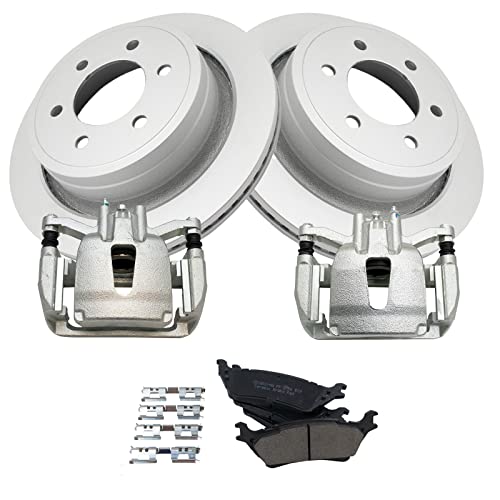 Image of TRQ Rear Brake Pad, Caliper, & Rotor Kit Ceramic Premium G-Coated Compatible with 2012-2016 Ford F-150