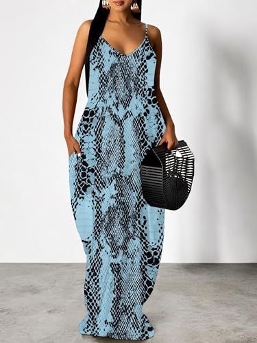 Image of SUZONANA Women's Plus Size Summer Dresses Spaghetti Print Midi Dresses Long Loose Sundresses