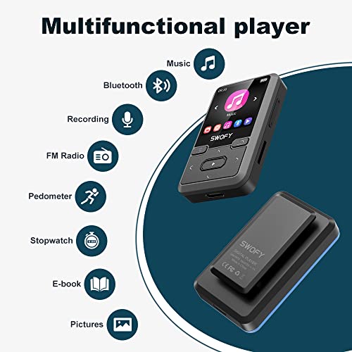 32Gb Clip Mp3 Player With Bluetooth 5.0, Mini Portable Wearable Mp3 Player With Fm Radio Recording, Music Mp3 Player For Kids With Pedometer Mp3 And Mp4 Player, Max 128Gb Tf Card (Black). #TOP4