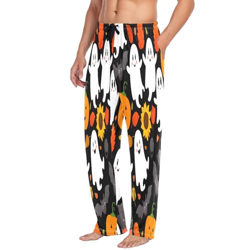 Qilmy Halloween Ghosts And Pumpkins Men's Cotton Pajama Pants, Lightweight Lounge Sleepwear with Drawstring and Pocket4