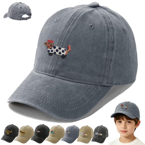 YOUYIKE Gorra Niño 48-54cm Ajustable Gorra de Béisbol de Algodón Motivo de Dibujos Animados Transpirable Cómoda Visera Gorra Infantil (Perro - Gris)