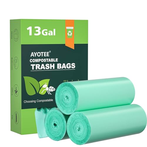 AYOTEE Compostable Trash Bags 13 Gallon Tall Kitchen, 45 Count Biodegradable Trash Bags 13 Gallon Garbage Bag, Large Compost Bag for Kitchen Bathroom Home Office
