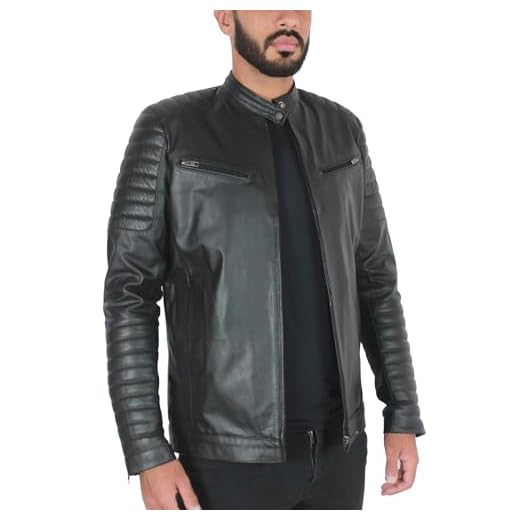 Jaqueta masculina de Couro de vaca legitimo e resistente 100% Bovino com matelasse (BR, Alfa, PP, Regular, Regular, Preta)