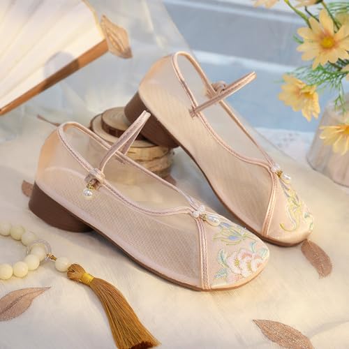 2025 Summer Women's Breathable Mesh Floral Embroidery Shoes Chinese Style Elegant Cheongsam Hanfu Shoes Round Toe Low Heel Mary Jane Shoes Casual Ankle Strap Shoes4