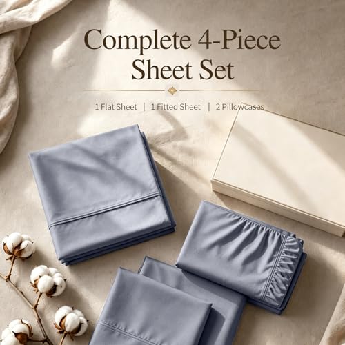 Image of MEISHANG 1000 Thread Count Cotton Sheets Queen Size - 100% Egyptian Cotton, Sateen Weave, Ultra Soft & Breathable Sateen, 16 inch Deep Pockets - 4 Piece (Queen, Grey)